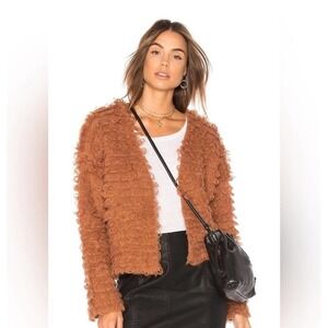 THE GREAT. The Short Monster Cardigan in Rust Shaggy Knit Alpaca Blend- Size S